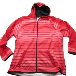 Under Armour Storm Mens 2XL Full Zip‎ Hoodie Red Pink Striped Fleece Jacket
